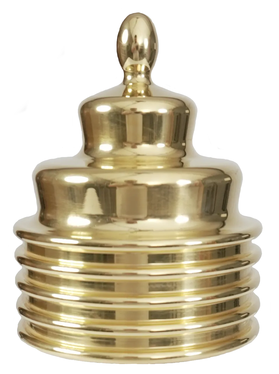 Die goldene Mega-Power-Cap-Haube allein: gewölbte Form mit Ei-Spitze über fünf Ringen
