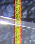 Weiterer vergrößerter Ausschnitt des gelb-roten Lichtstreifens mit hellem Reflex